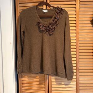 Garnet Hill Women’s 100% Cashmere Sweater Floral Applique Small 3/4 Sleeve